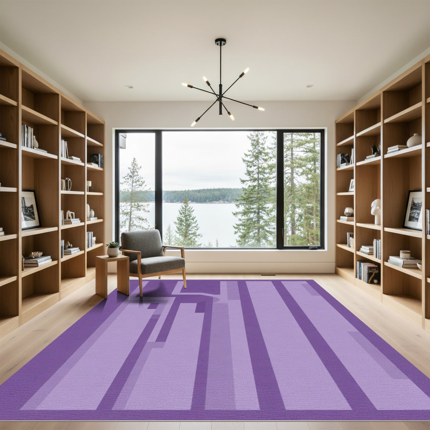 Purple Geometric Stacked Blocks Rug