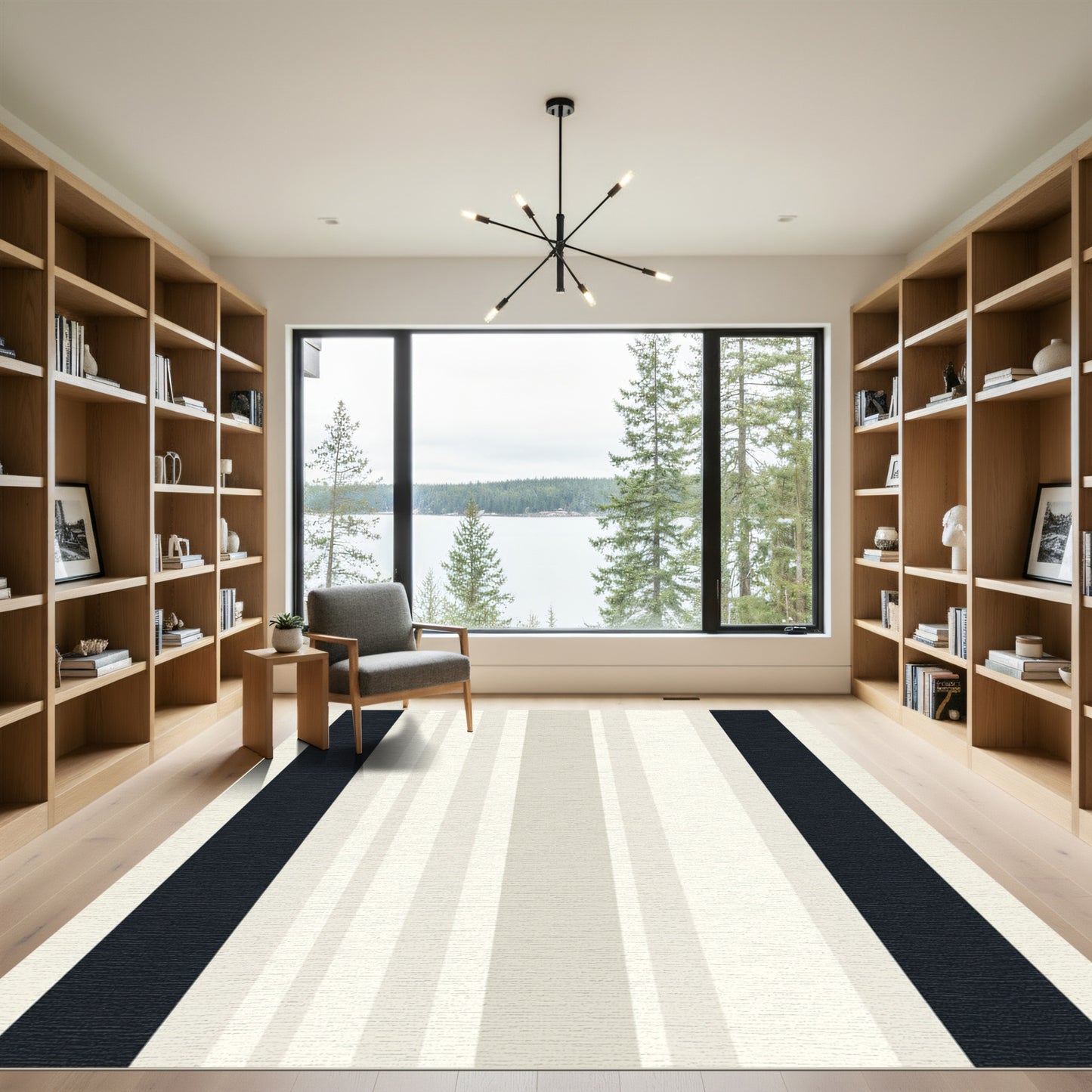 Modern Dark Gray Striped Rug
