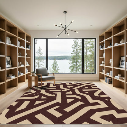 Chocolate Stone Abstract Interlocking Lines Rug
