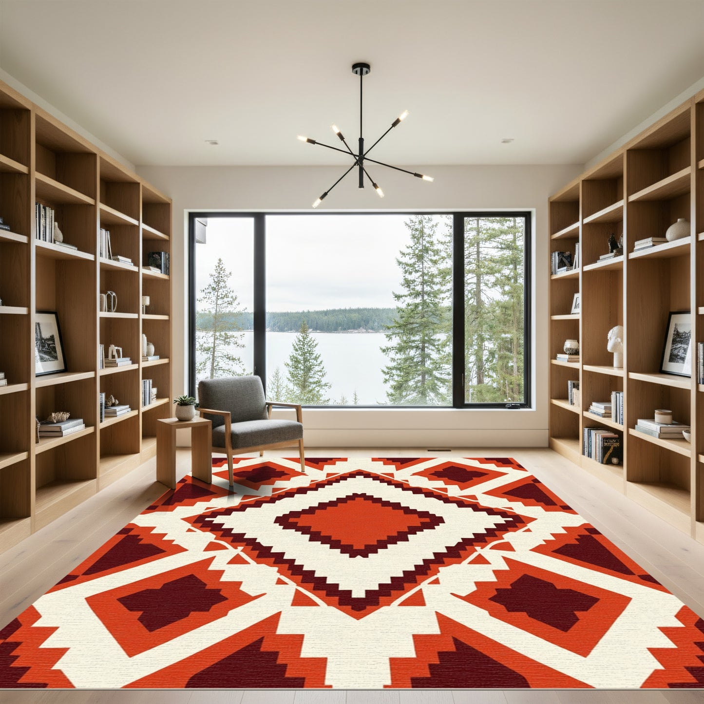 Terracotta Crimson Geometric Diamond Rug