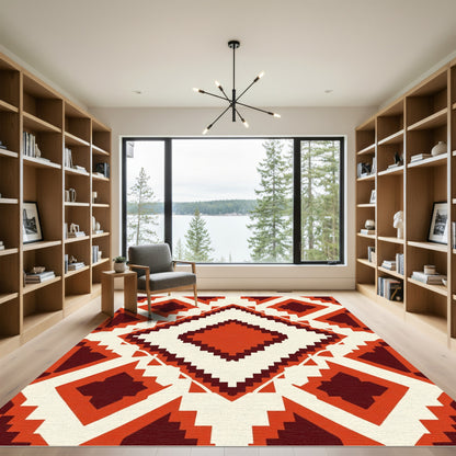 Terracotta Crimson Geometric Diamond Rug