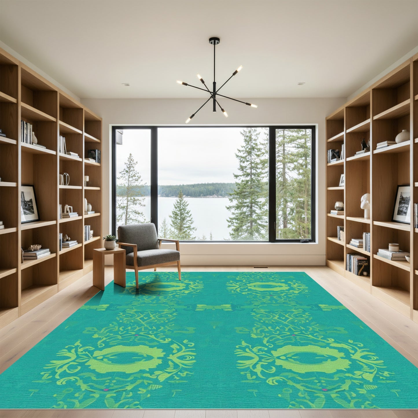 Emerald Green Ornate Scroll Border Rug