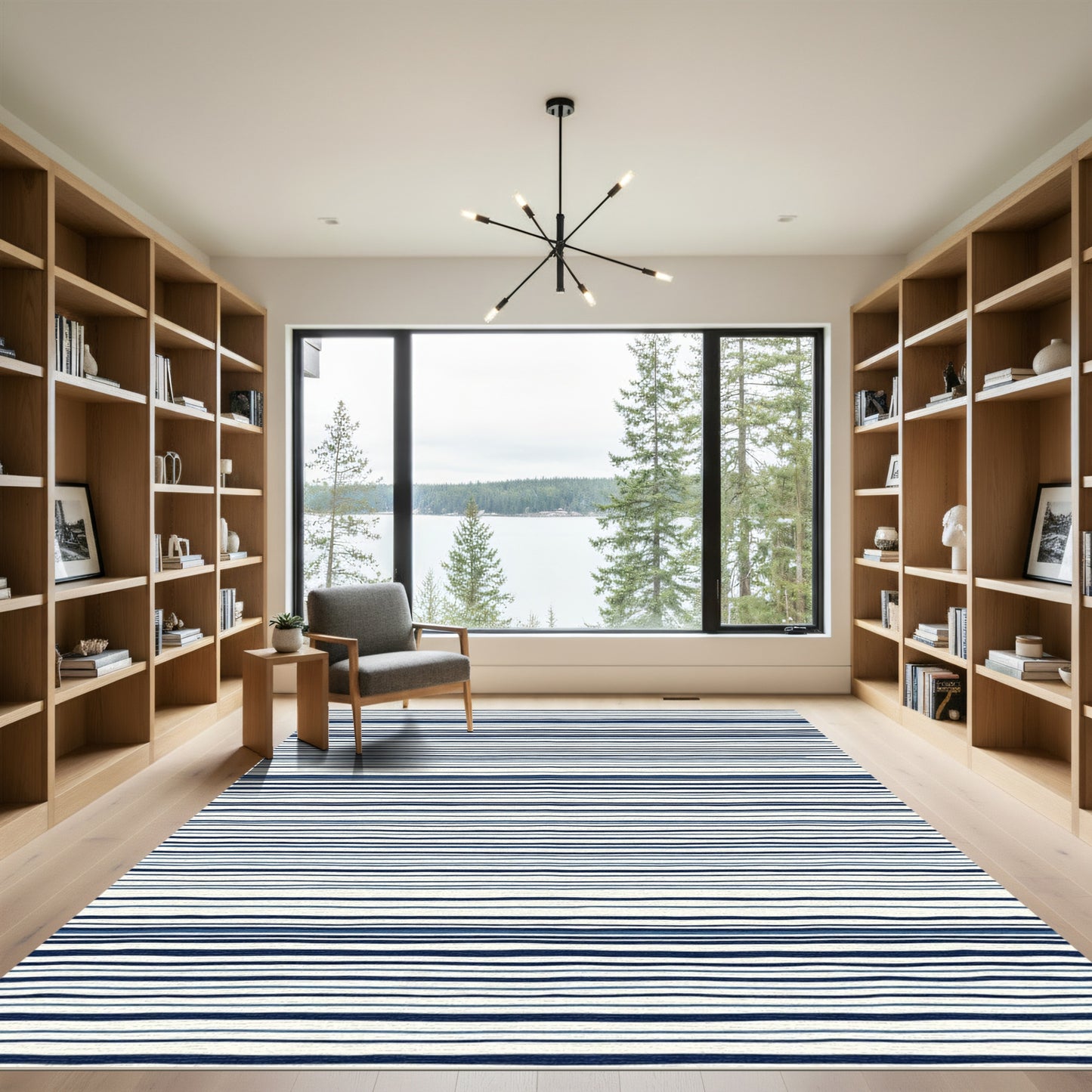 Navy Blue White Horizontal Stripe Rug