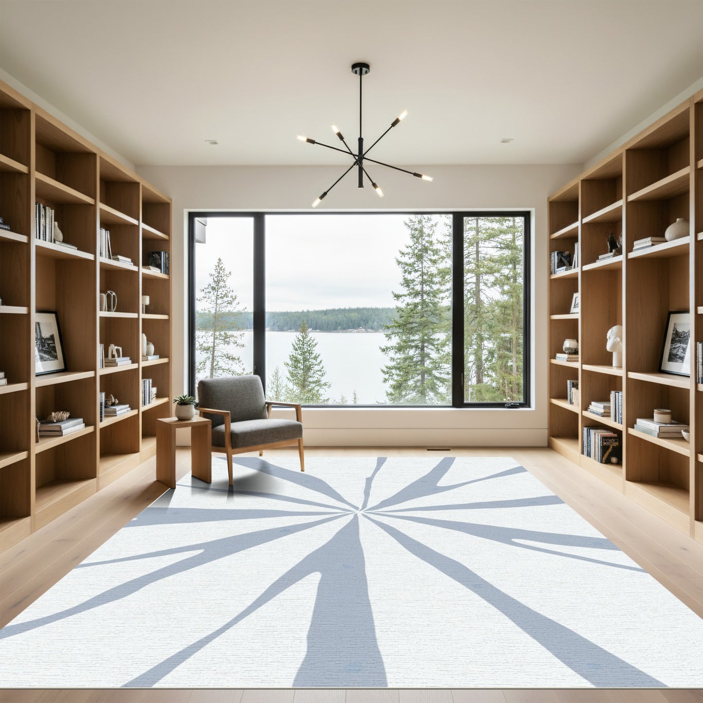 Pale Blue Sunburst Rays Rug
