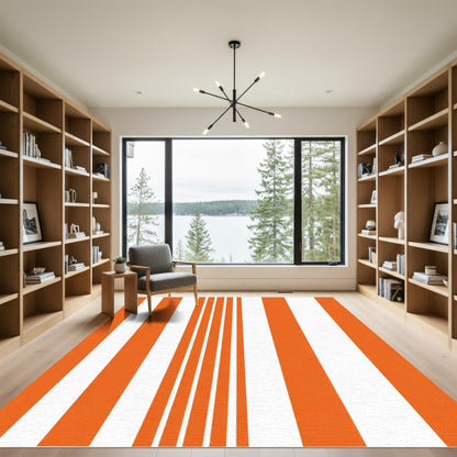 Vibrant Orange White Stripe Composition Rug