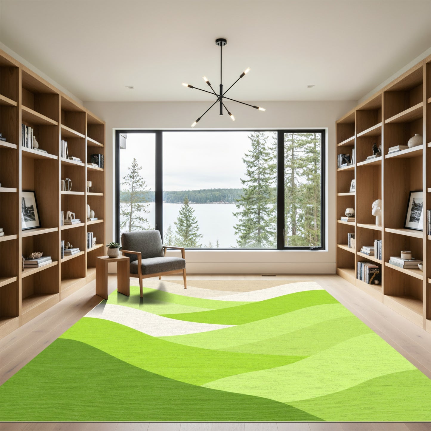 Green And Beige Wavy Layers Rug