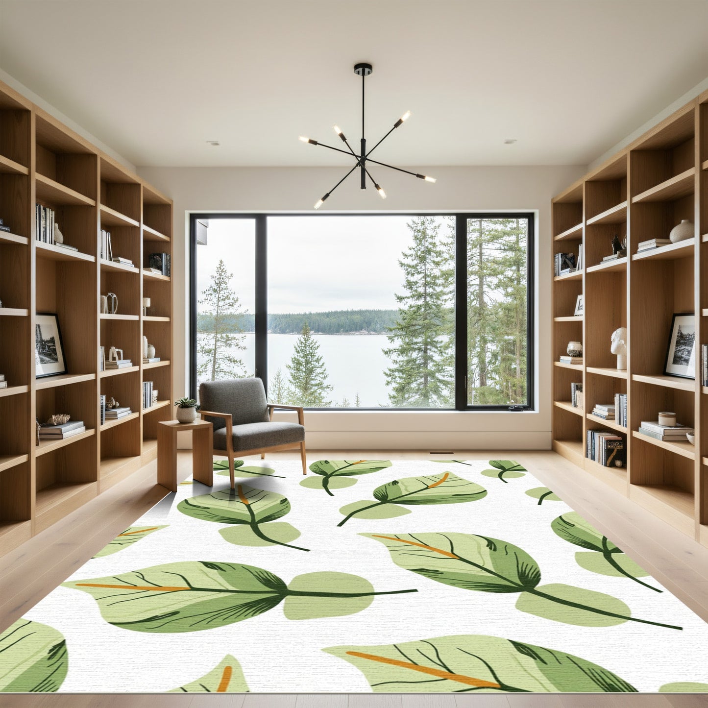 Green Leaf Botanical Repeating Design Rug