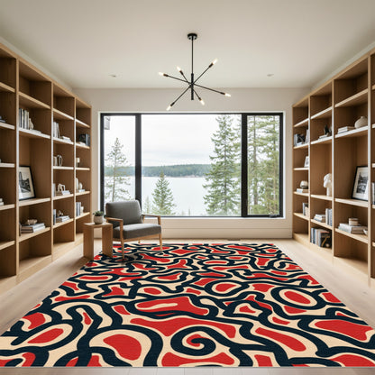 Red Black Organic Wave Rug
