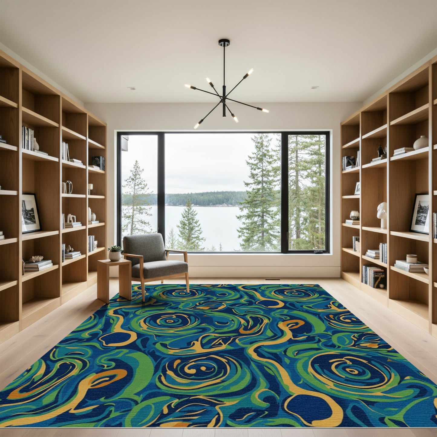 Abstract Swirls Blue Green Gold Rug