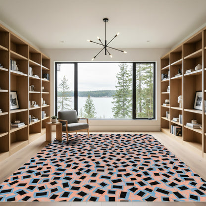 Abstract Peach Blue Scatter Rectangles Rug