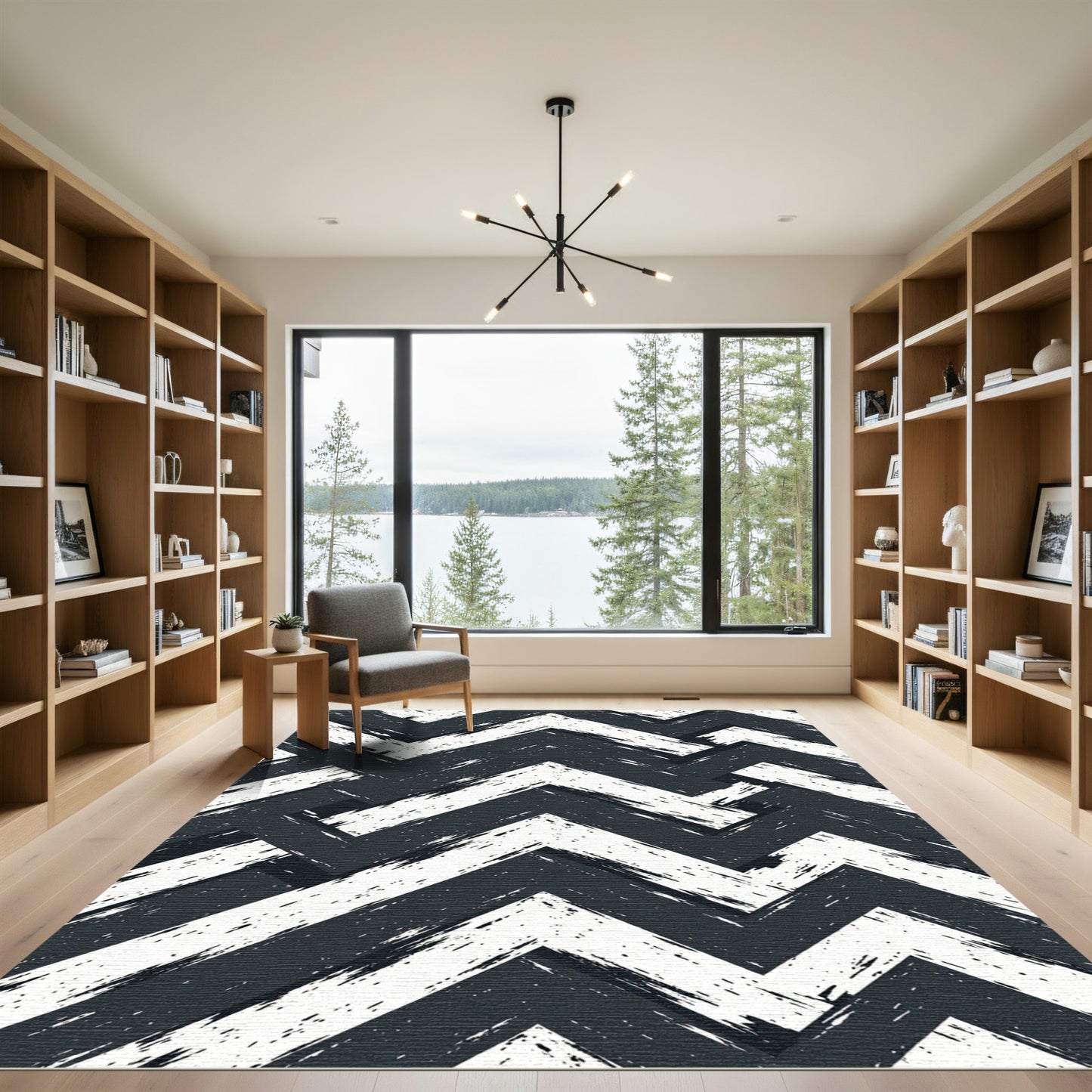 Distressed Charcoal White Chevron Rug