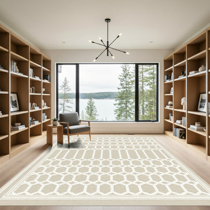 Light Beige White Geometric Lattice Rug