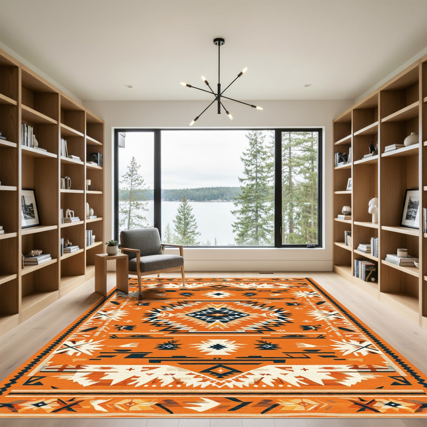 Vibrant Orange Southwestern Geometric Diamond Rug