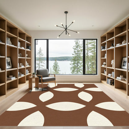 Cream Leaf Geometric Brown Rug