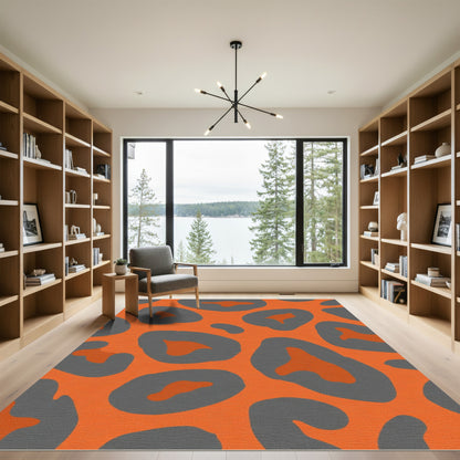 Bold Orange Gray Leopard Print Rug