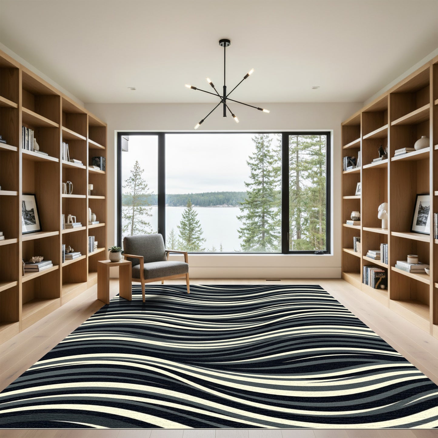 Striking Gray Cream Wave Lines Rug