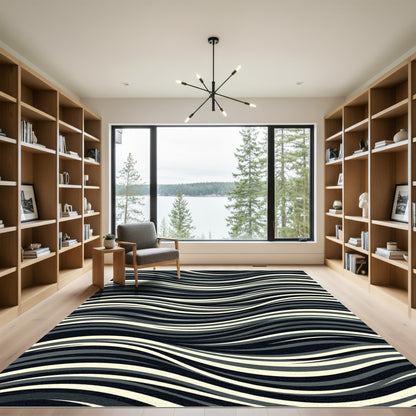 Striking Gray Cream Wave Lines Rug