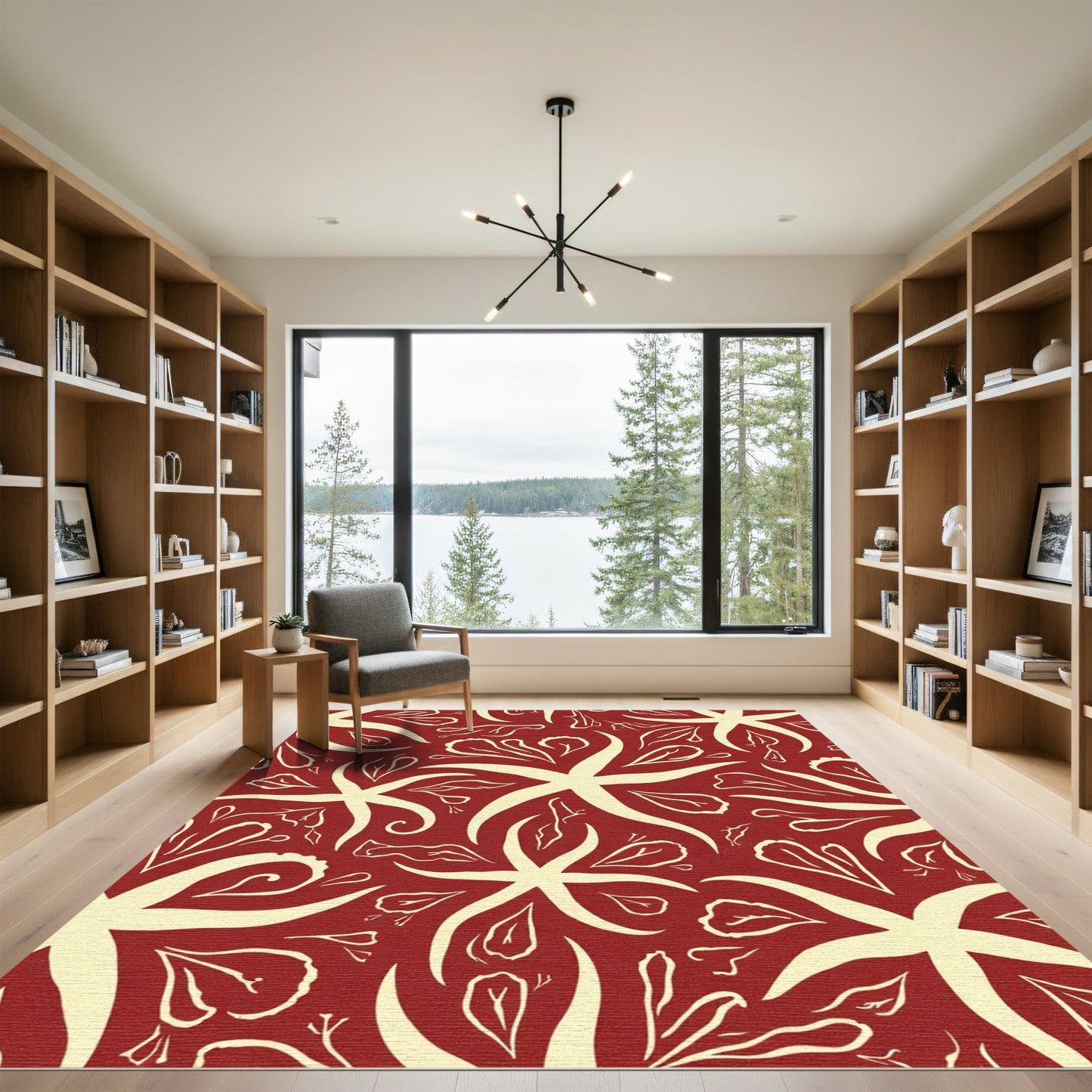 Crimson Cream Starburst Leaf Garland Rug