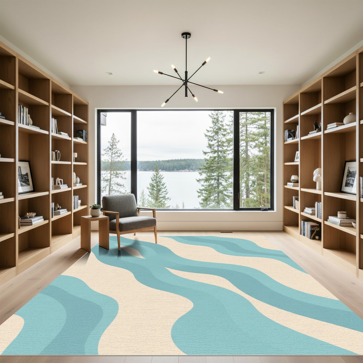 Soft Teal Swirl Wave Rug