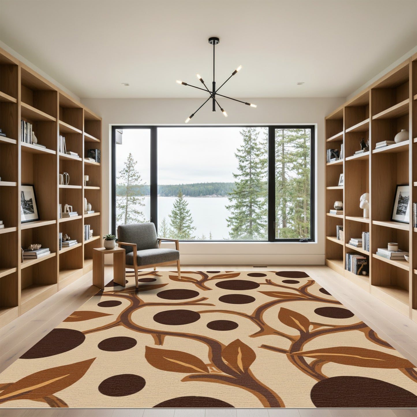 Woodland Brown Circles Leaf Trail Rug