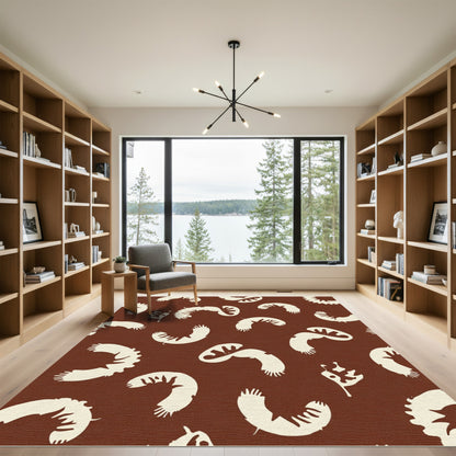 Brown Cream Abstract Feather Motif Rug