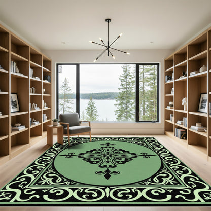 Sage Green Black Floral Medallion Rug