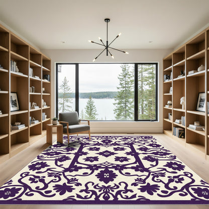 Deep Plum Floral Scrollwork Medallion Rug