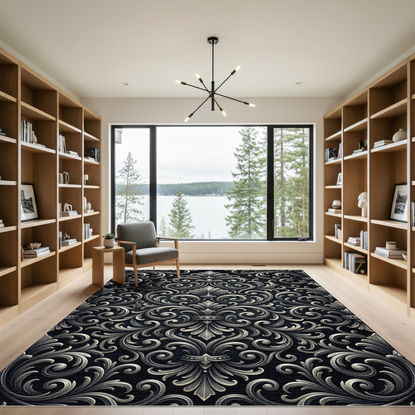 Ornate Silver Filigree Scrollwork Rug