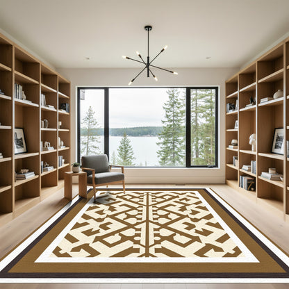 Brown Geometric Lattice Medallion Rug