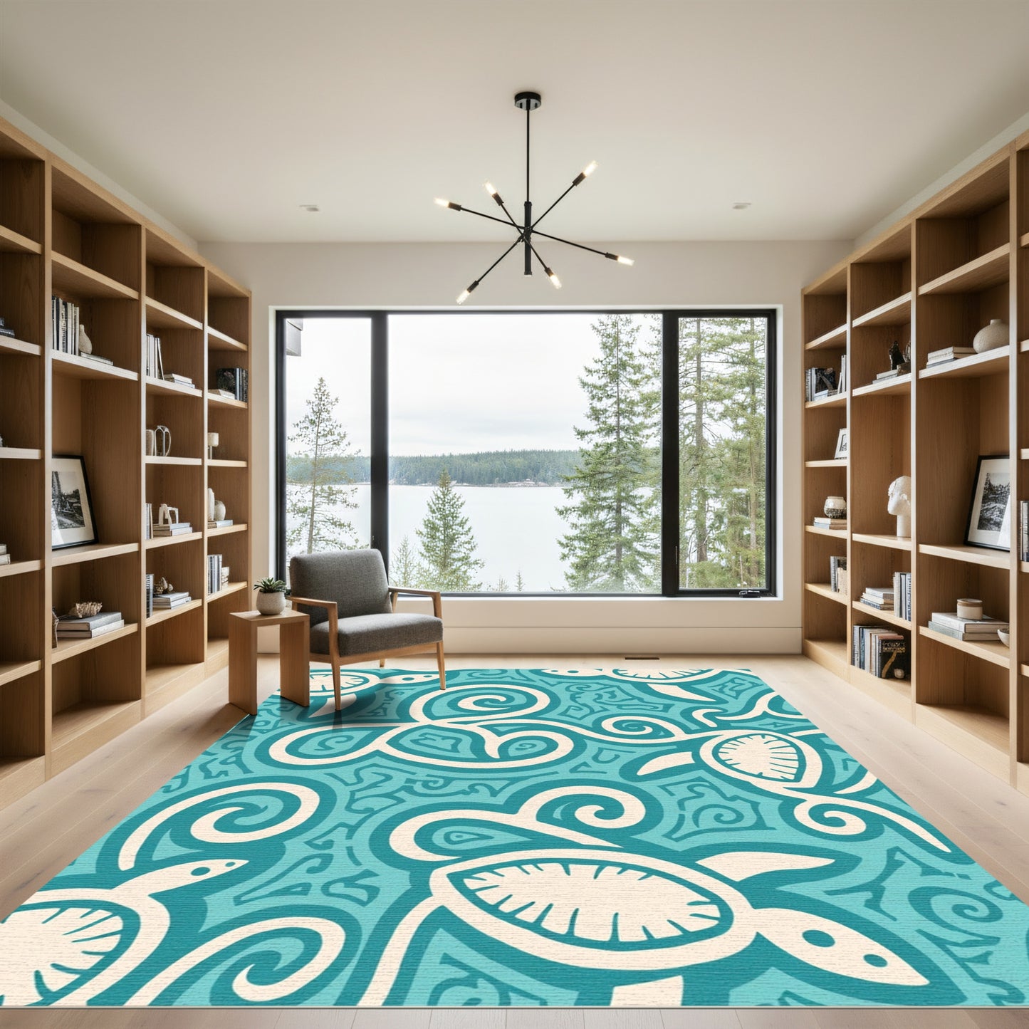 Teal Sea Turtle Swirls Abstraction Rug