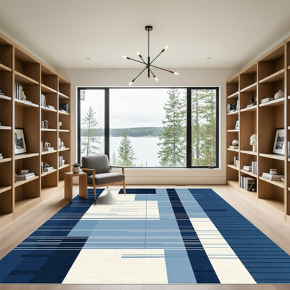 Indigo Blues Abstract Geometric Stripes Rug