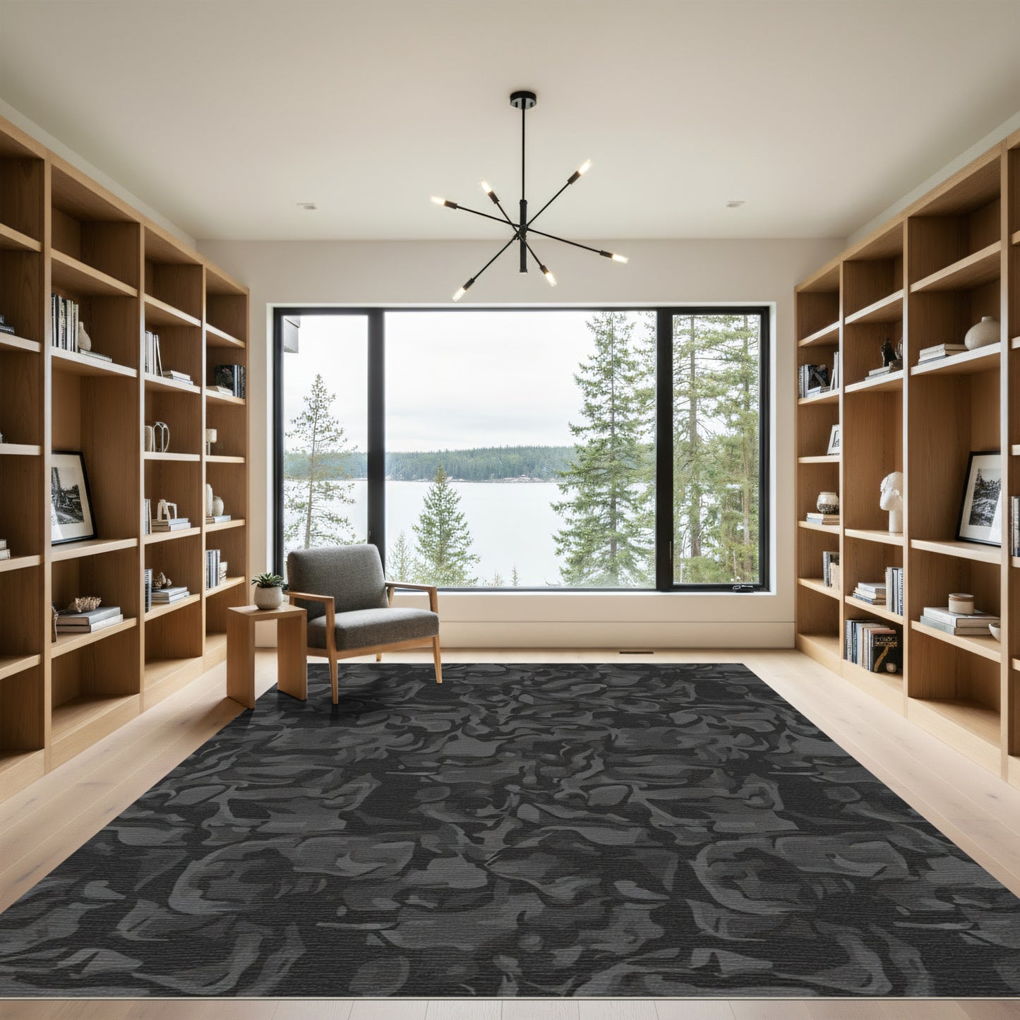 Dark Gray Abstract Camouflage Swirls Rug