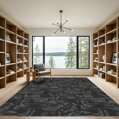 Dark Gray Abstract Camouflage Swirls Rug