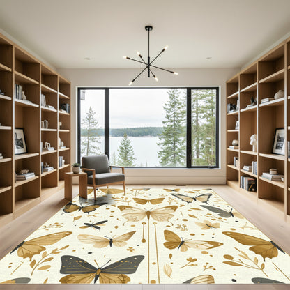 Golden Butterflies and Botanical Sprigs Rug
