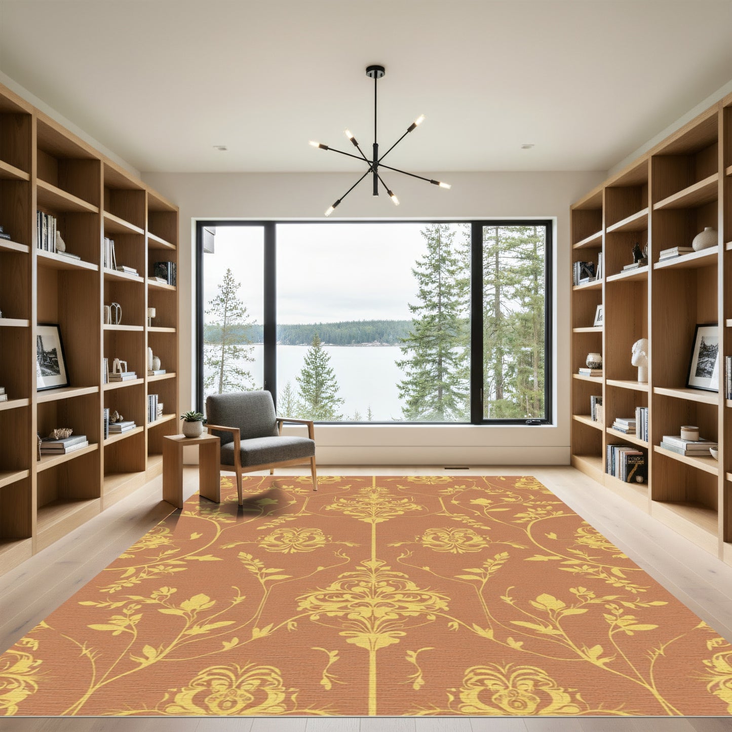 Terracotta Yellow Floral Baroque Scroll Rug