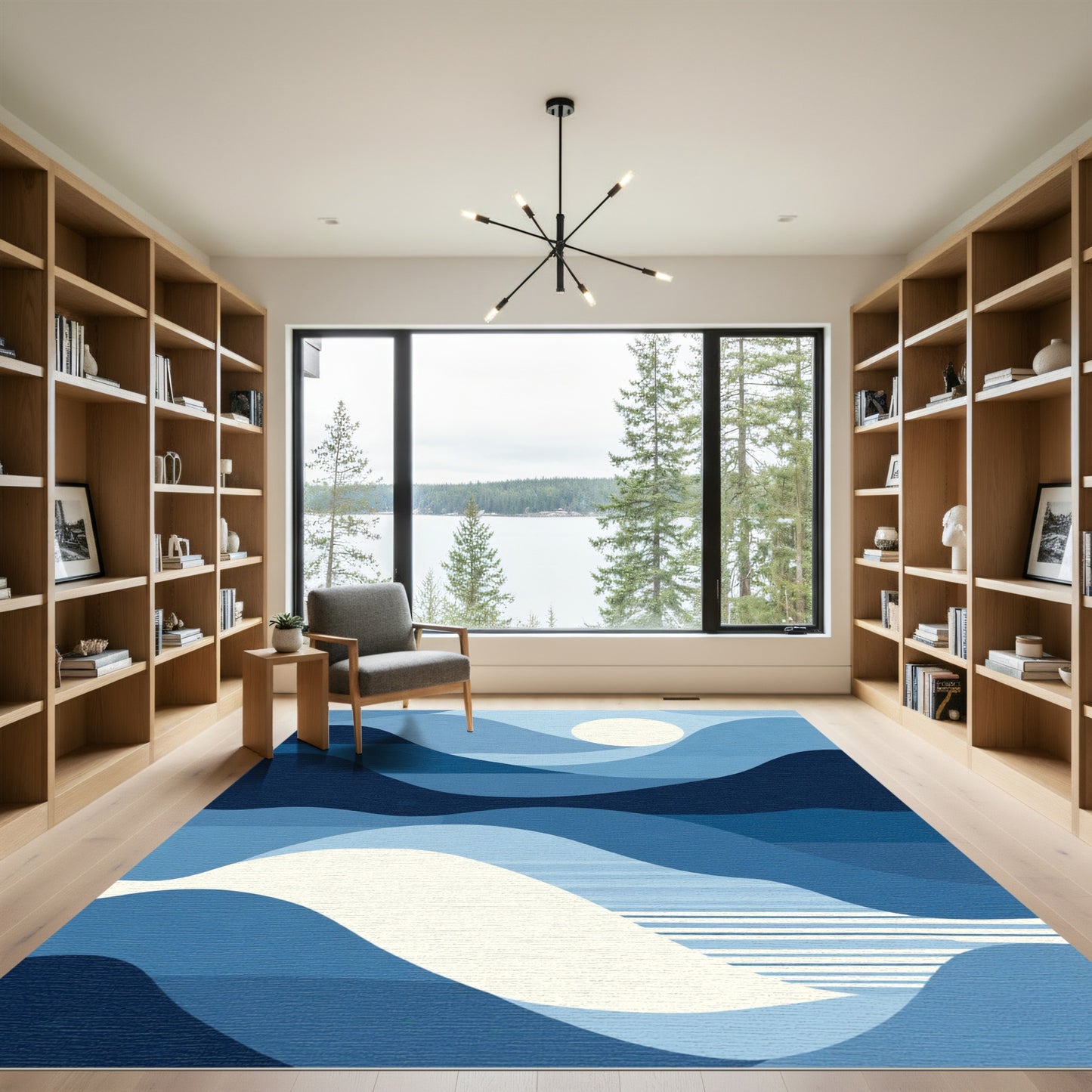 Abstract Blue Wave Horizon Rug