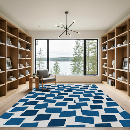 Navy Blue Geometric Block Rug