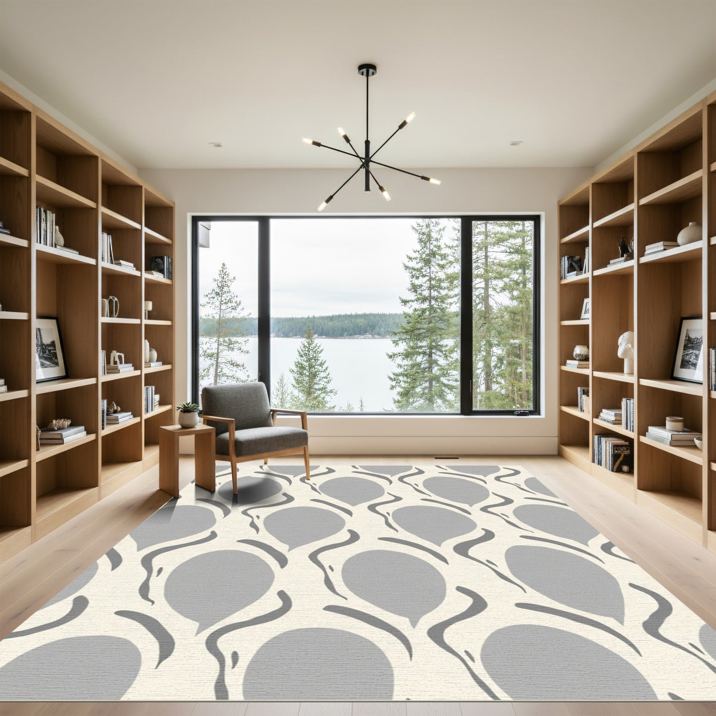 Cream Gray Organic Droplet Lattice Rug