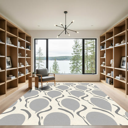 Cream Gray Organic Droplet Lattice Rug