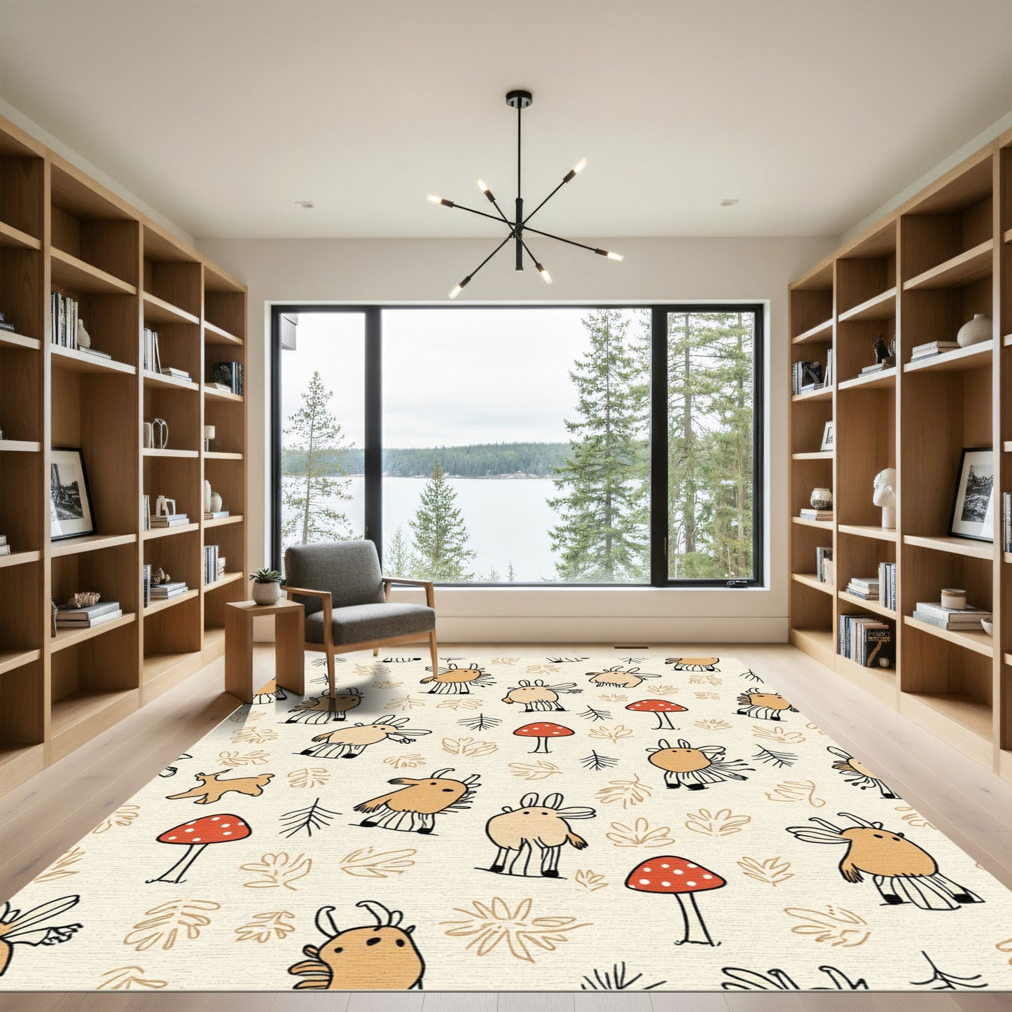 Whimsical Creatures Woodland Mushroom Pattern Rug
