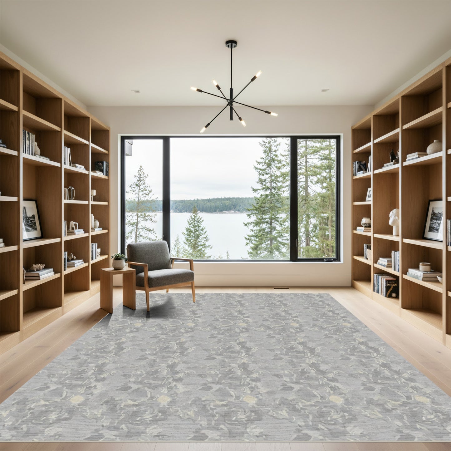 Subtle Gray Floral Scroll Harmony Rug