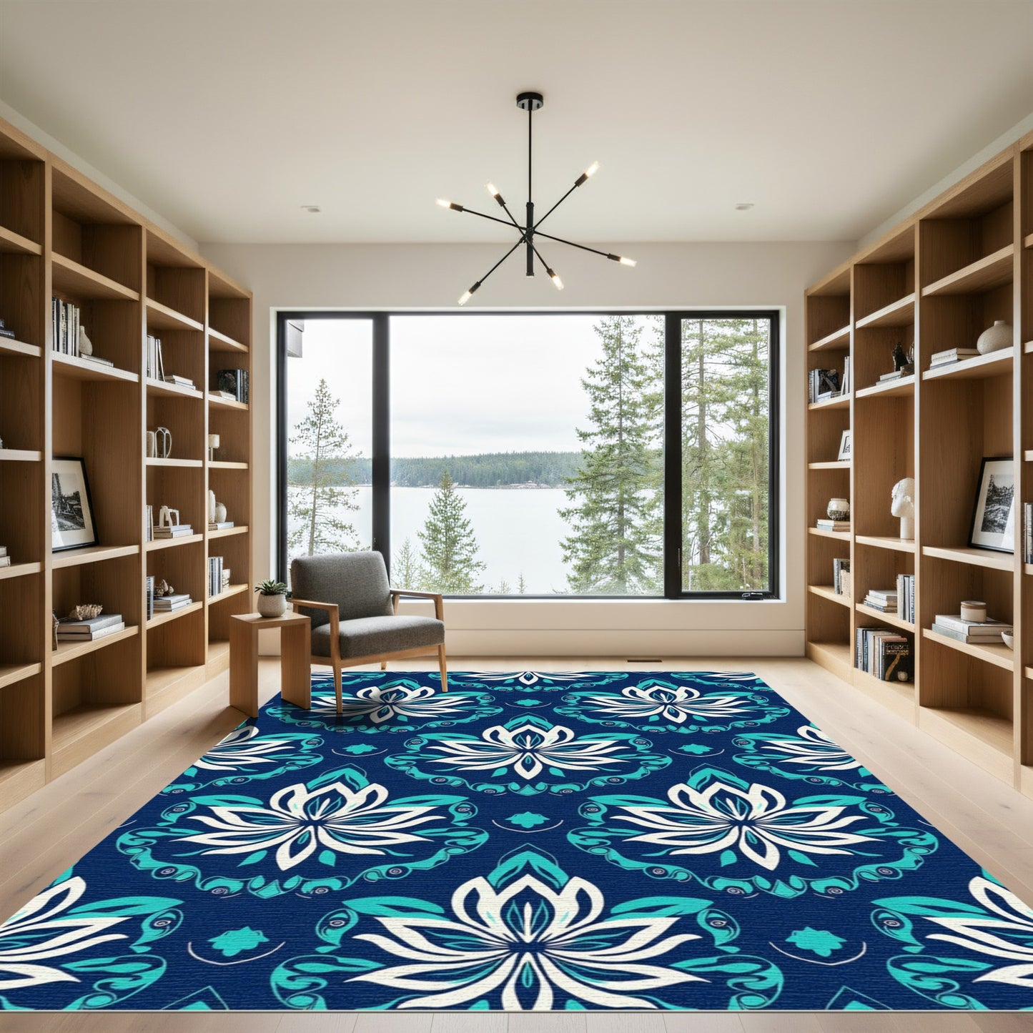 Rich Teal Lotus Medallion Repeating Rug