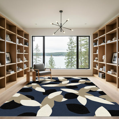Navy Abstract Cutout Leaf Cluster Rug