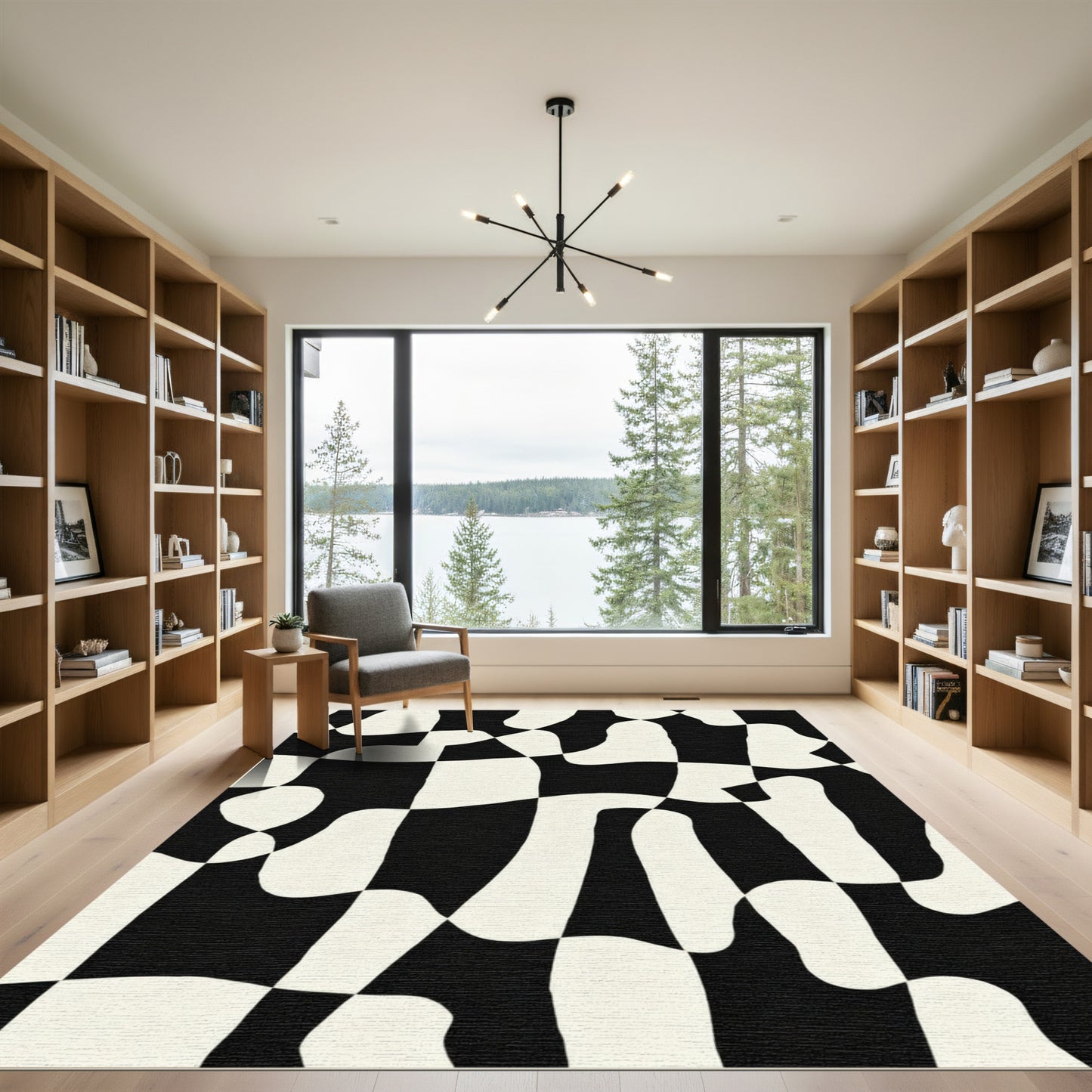 Organic Checkerboard Black Cream Abstract Rug