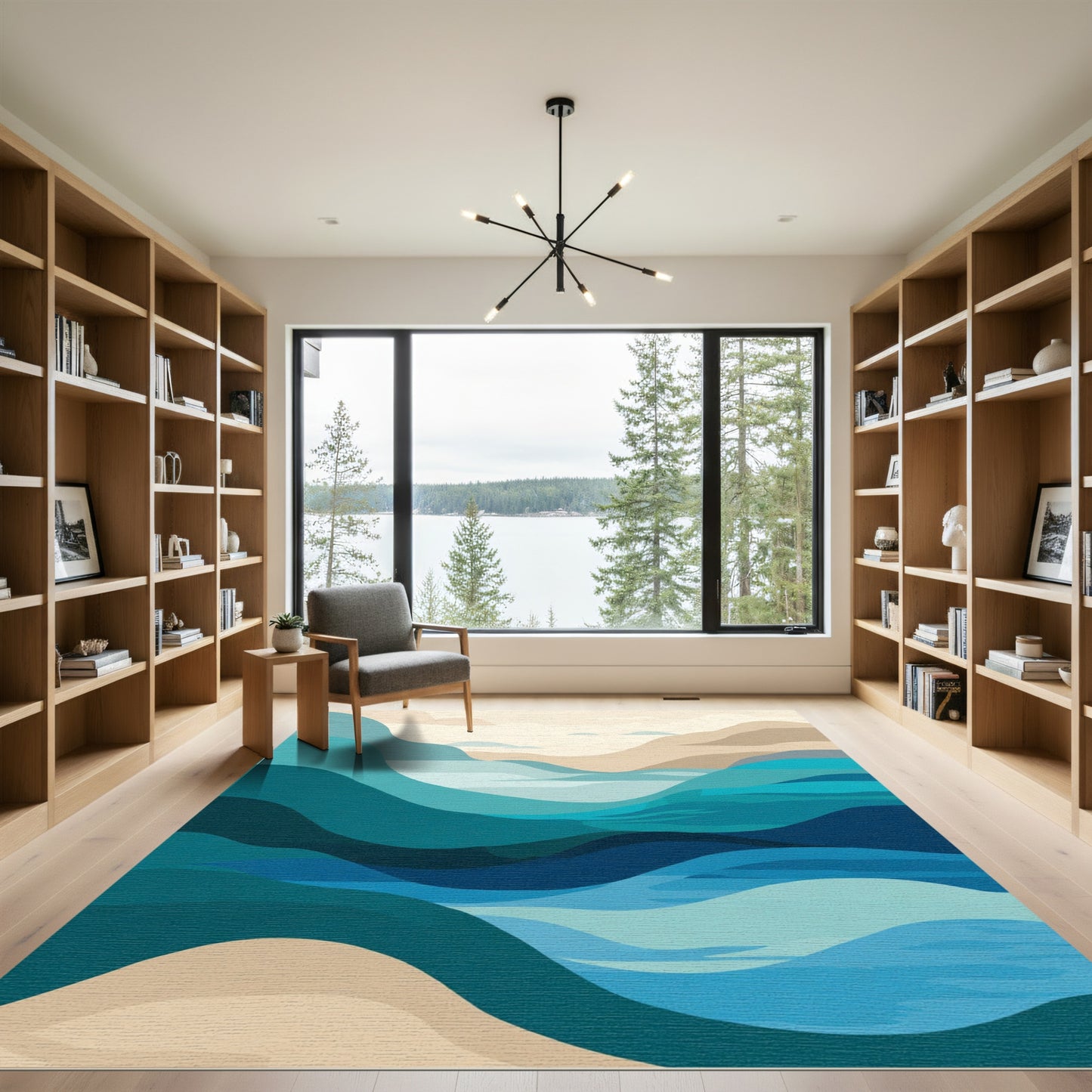 Abstract Blue Teal Landscape Waves Rug