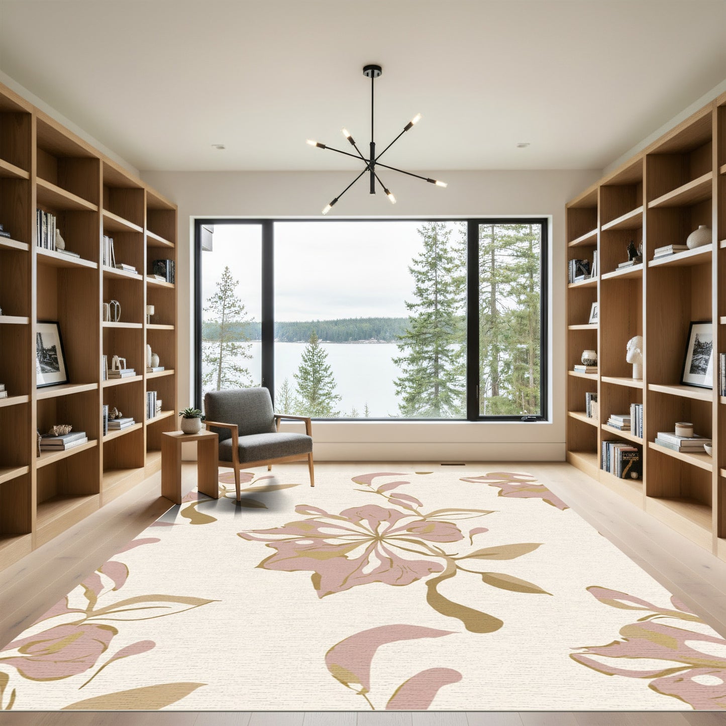 Soft Pink Abstract Floral Branch Rug
