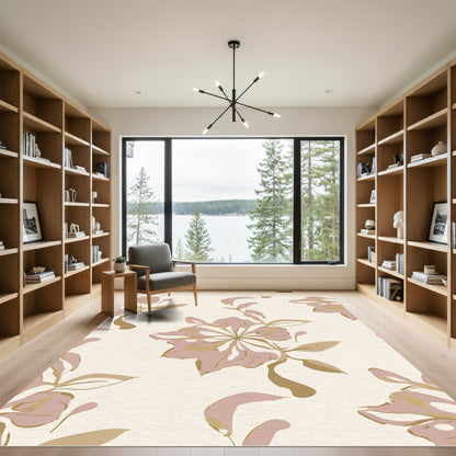 Soft Pink Abstract Floral Branch Rug