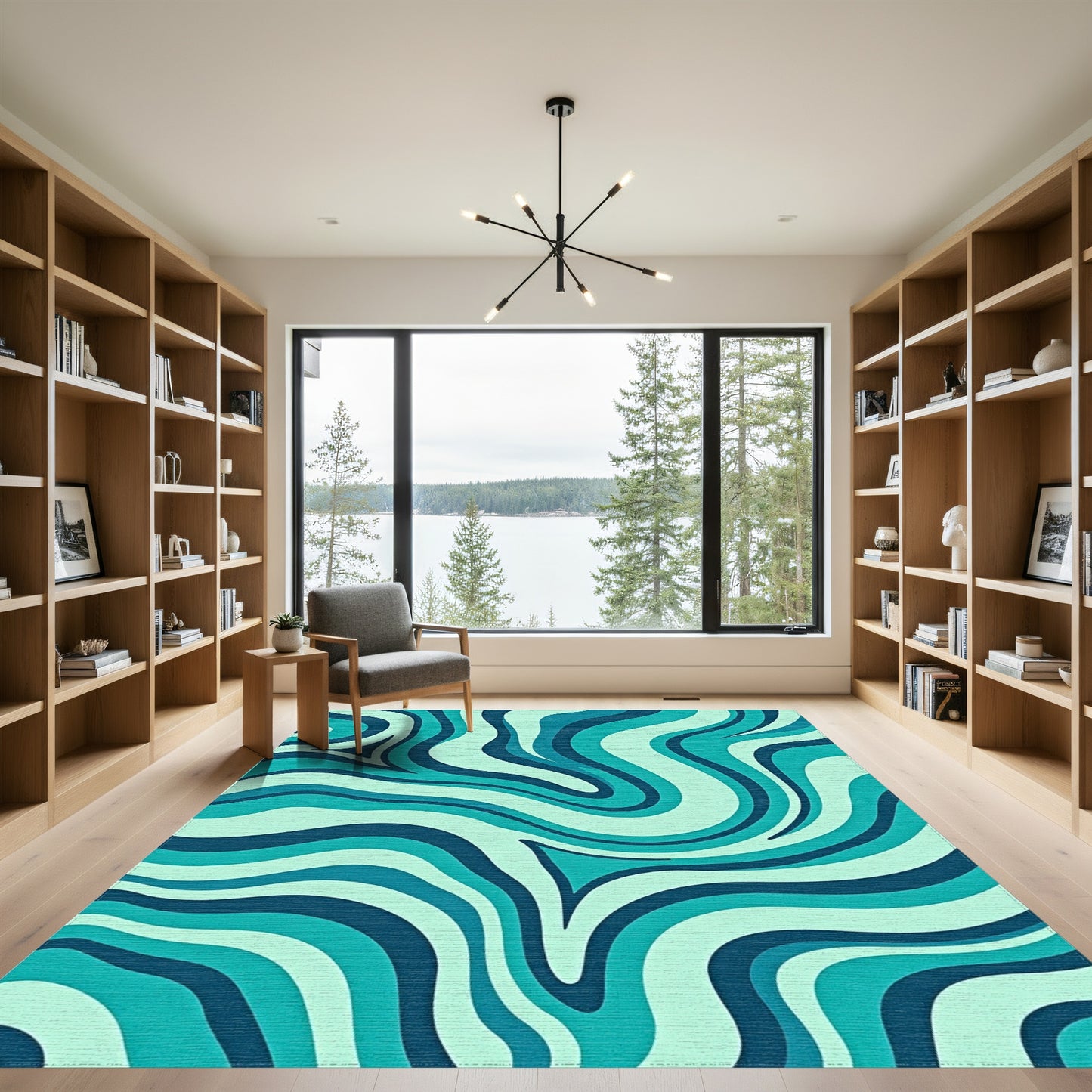Teal Fluid Wave Abstract Rug