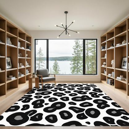 Bold Black Gray Leopard Spots Rug