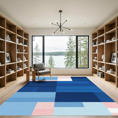 Abstract Blue Pink Overlay Geometric Rug